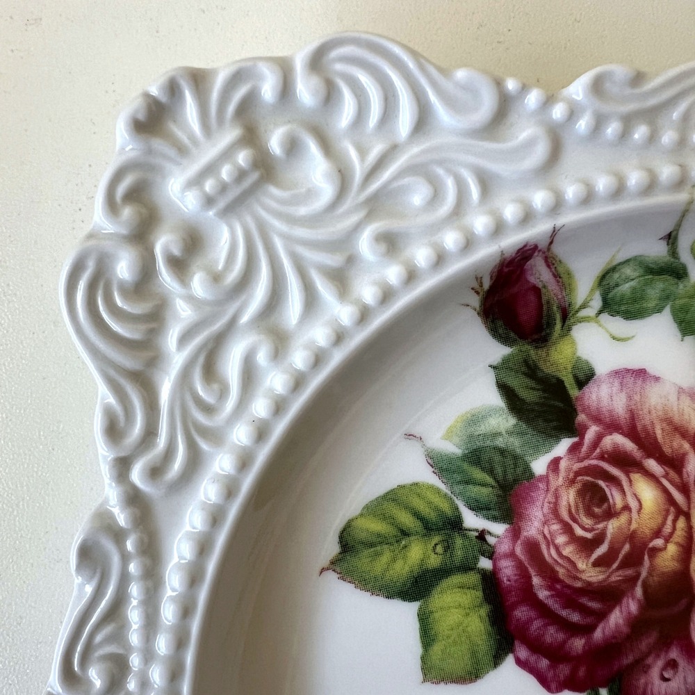 Godinger Porcelain Rose Floral Square Decorative Plate Trinket Dish 6" - Picture 5 of 8